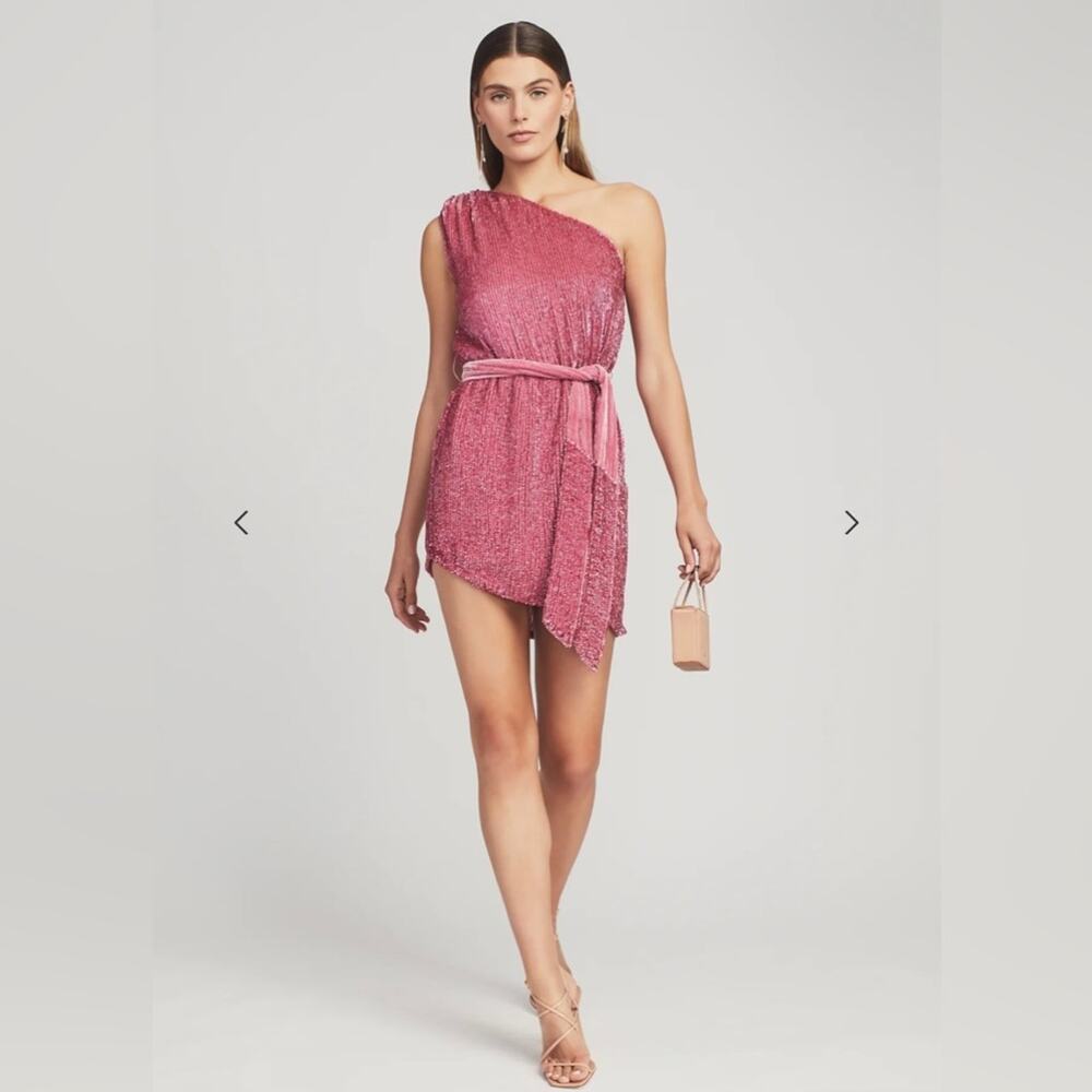 Retrofete One-Shoulder Mini Dress in Pink Sequin - Picture 6 of 14